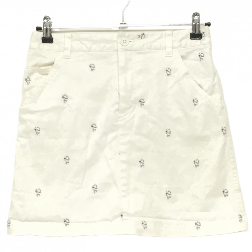 ジュンアンドロペ スカート 白×黒 ロゴ総柄 内側インナーパンツ  レディース L ゴルフウェア JUN＆ROPE