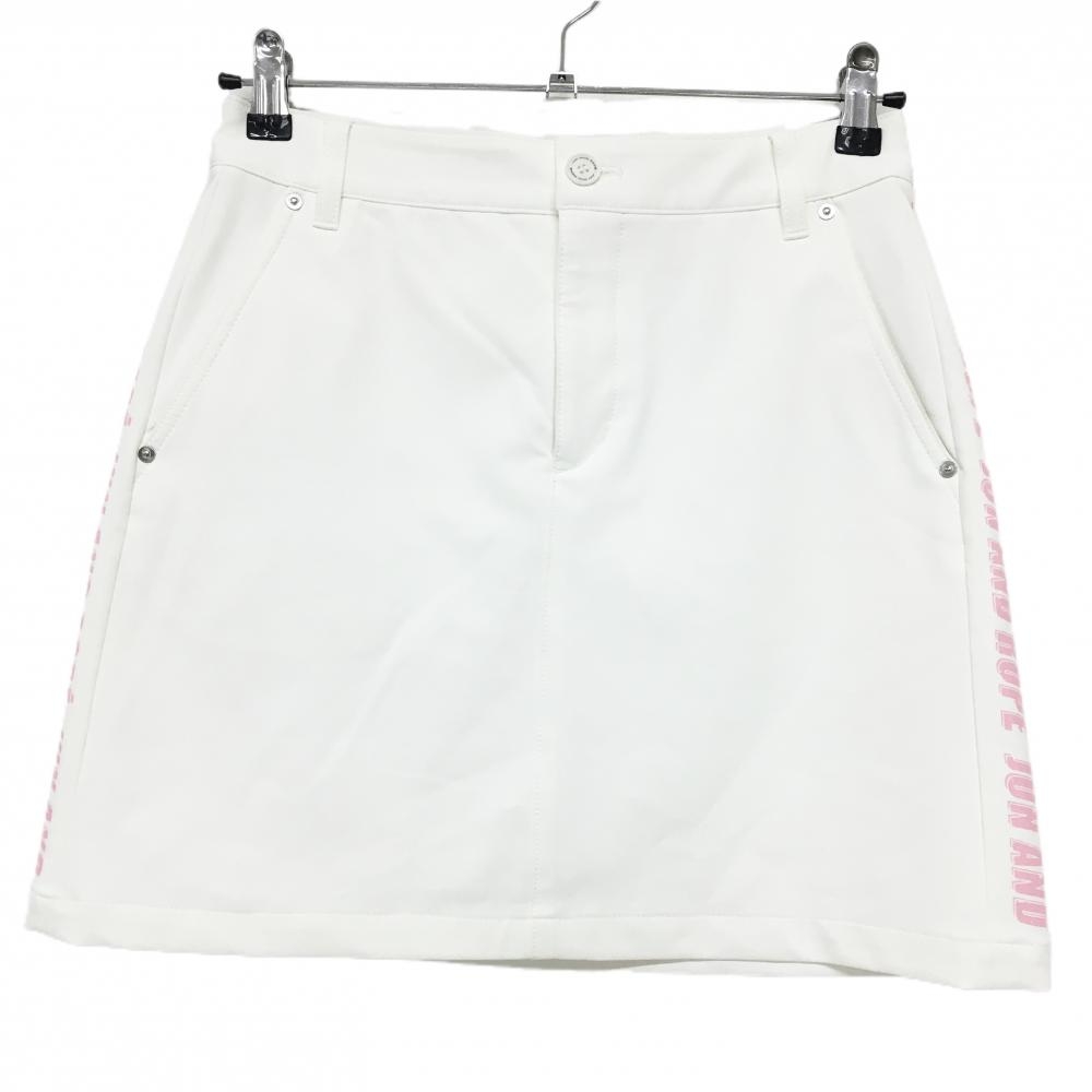 ジュンアンドロペ スカート 白×ピンク サイドロゴ 裏地付き  レディース M ゴルフウェア JUN＆ROPE