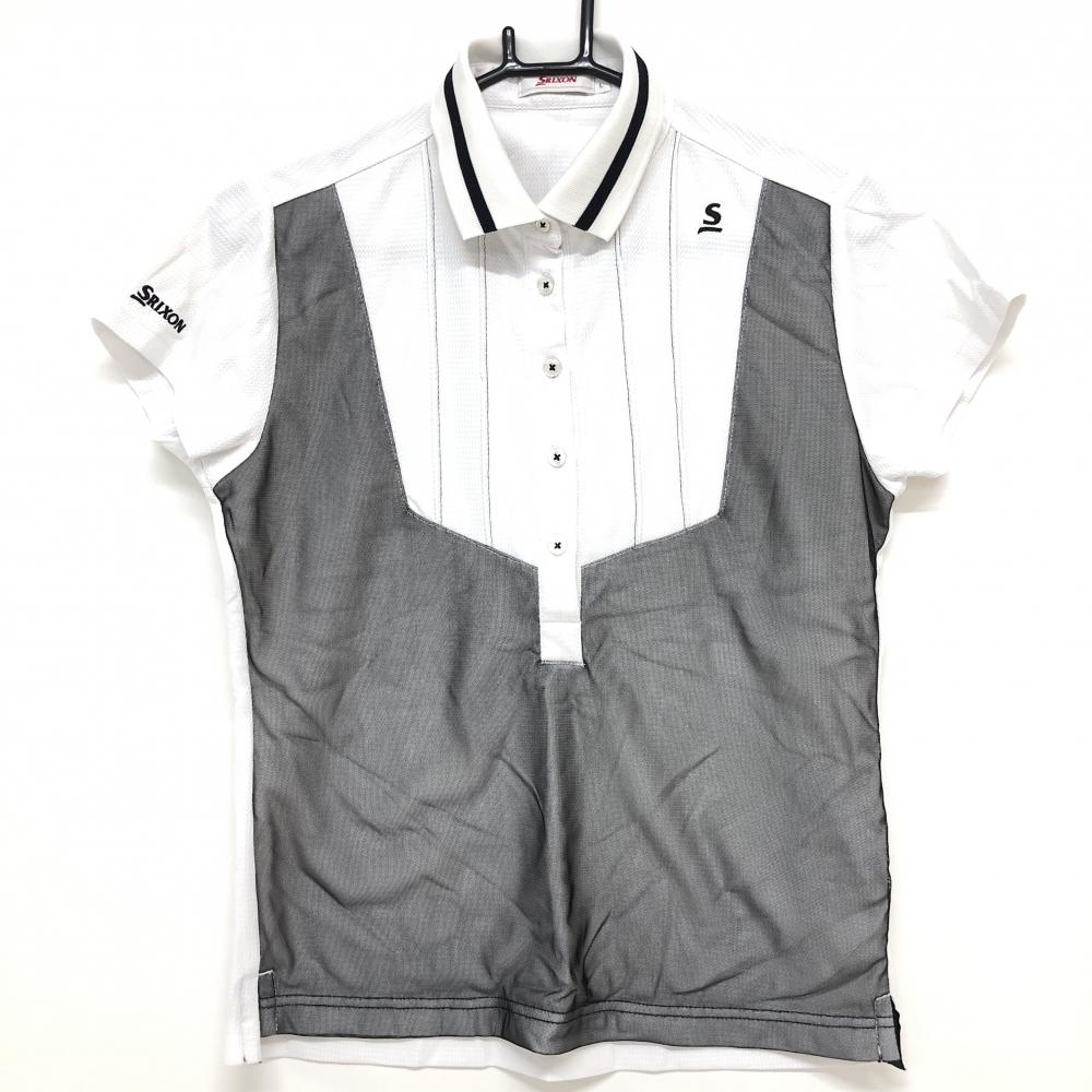 【超美品】スリクソン 半袖ポロシャツ 白×黒 メッシュレイヤード レディース L ゴルフウェア SRIXON