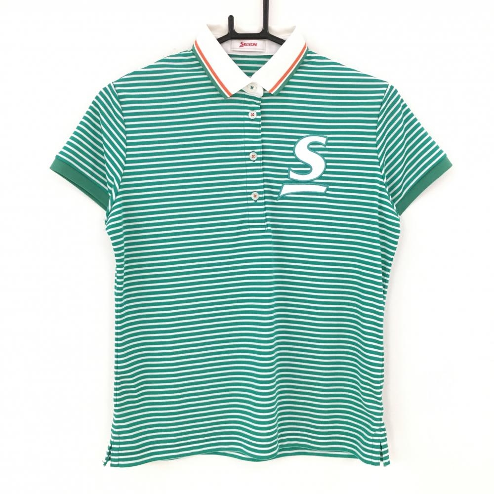 【超美品】スリクソン 半袖ポロシャツ グリーン×白 ボーダー レディース  ゴルフウェア SRIXON