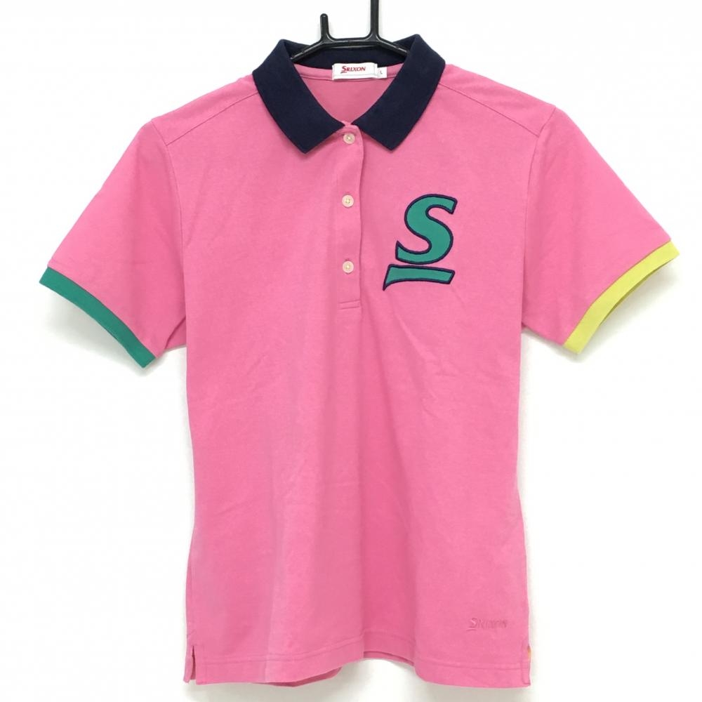 スリクソン 半袖ポロシャツ ピンク×ネイビー  レディース L ゴルフウェア SRIXON