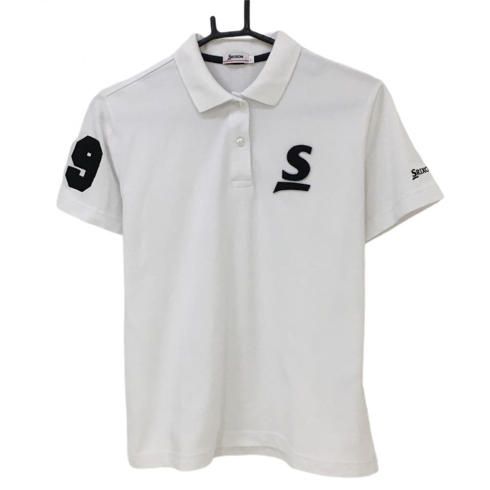 スリクソン 半袖ポロシャツ 白×黒 フェルト地ワッペン レディース L ゴルフウェア SRIXON
