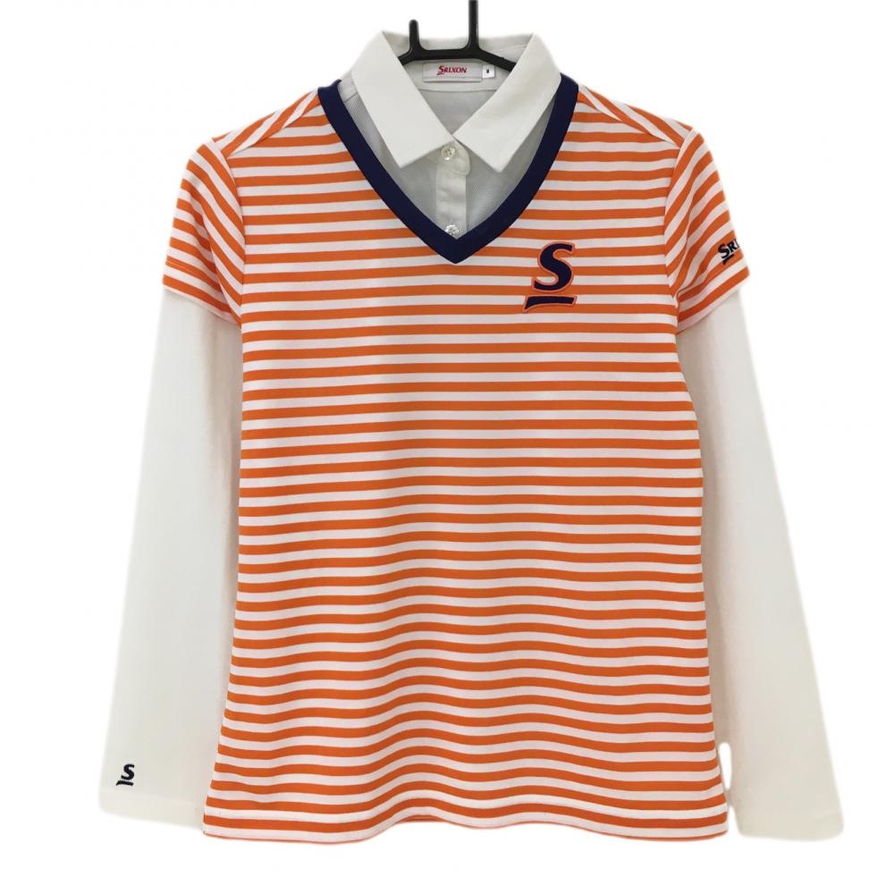 【美品】スリクソン 長袖ポロシャツ×半袖シャツ2点セット 白×オレンジ ボーダー  レディース M ゴルフウェア SRIXON