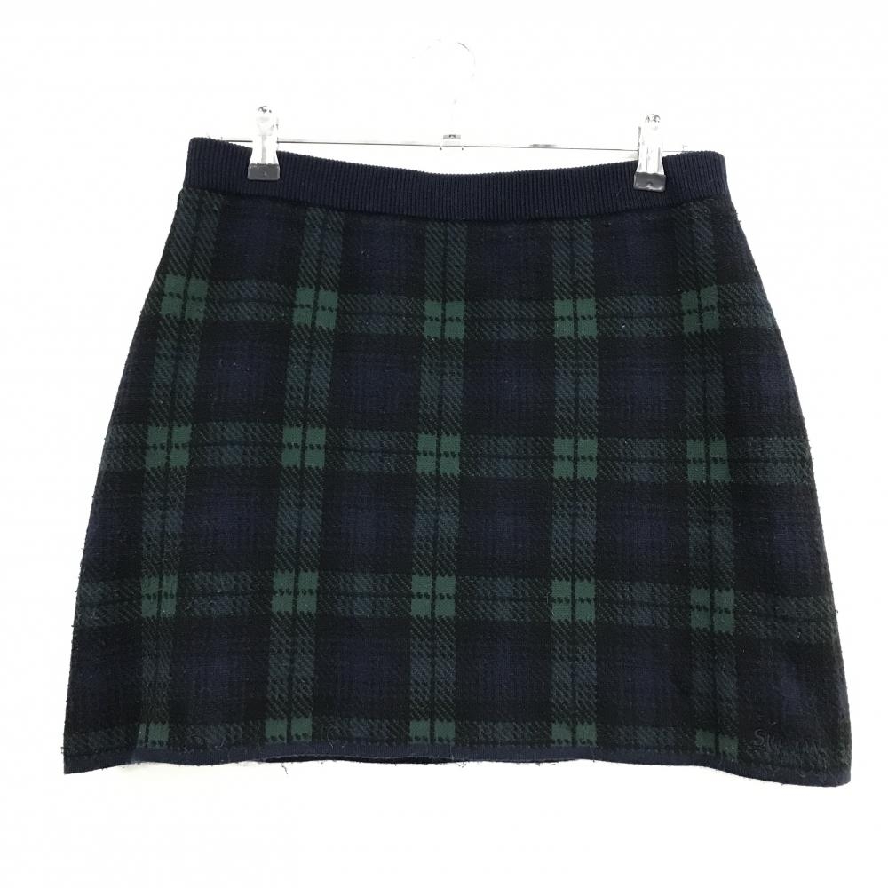 スリクソンバイデサント ニットスカート ネイビー×グリーン チェック柄 裏地付き ウール混  レディース LL ゴルフウェア SRIXON