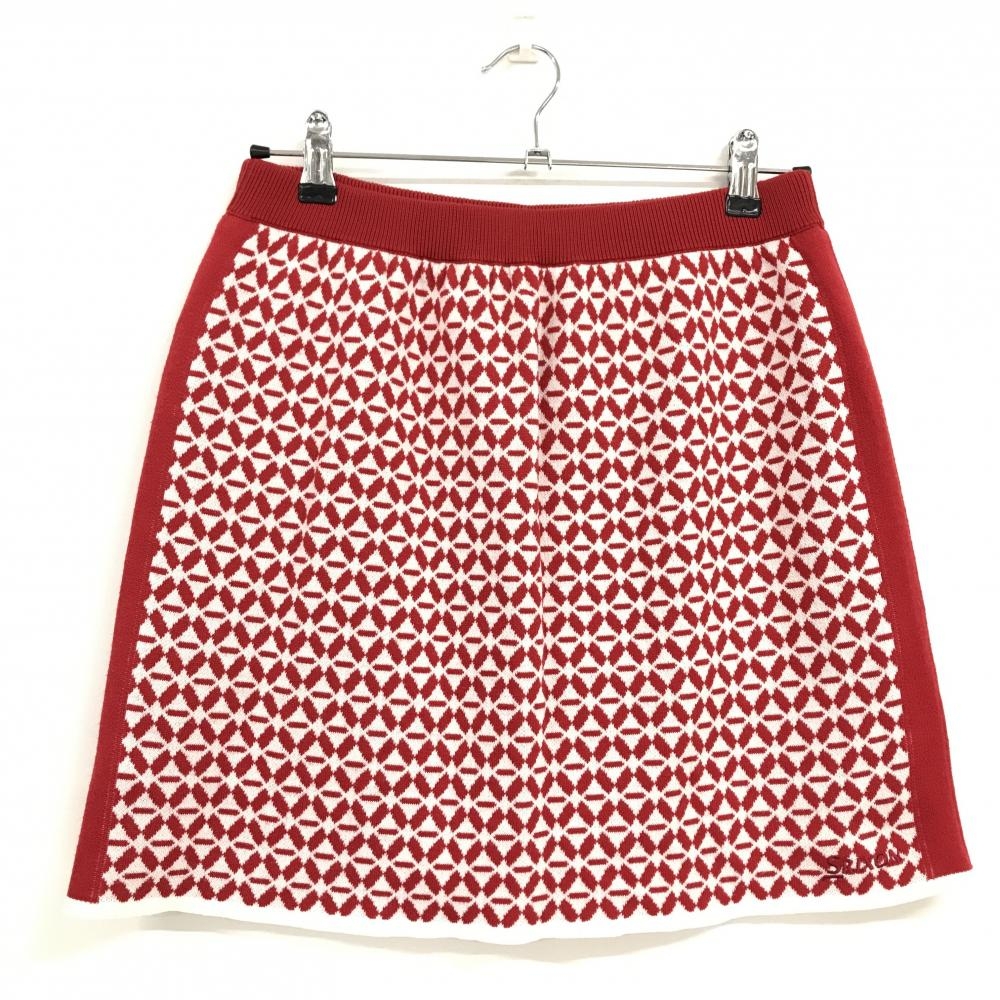 【超美品】スリクソンバイデサント ニットスカート レッド×白 総柄 裏地付  レディース L ゴルフウェア SRIXON