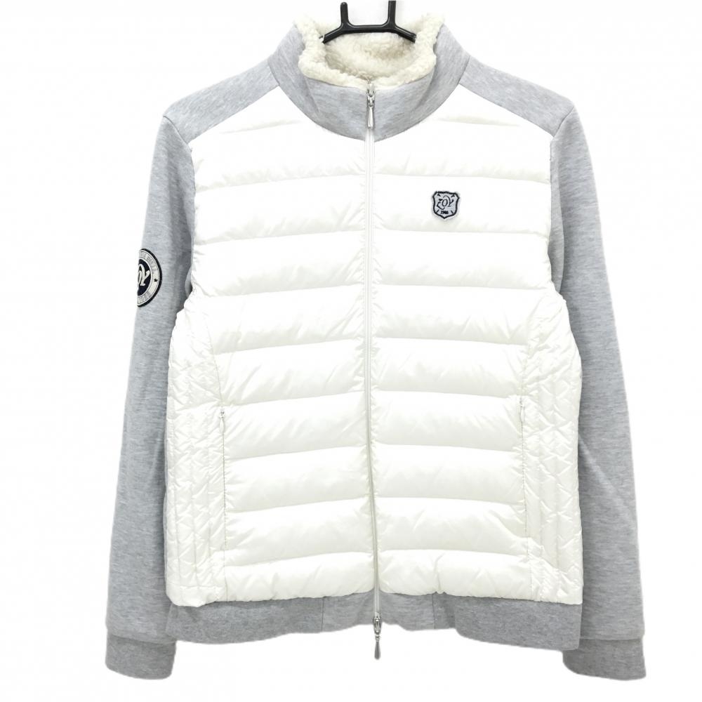 ゾーイ 切替ダウンジャケット 白×グレー 身頃ダウン ネックボア レディース 38(M) ゴルフウェア ZOY