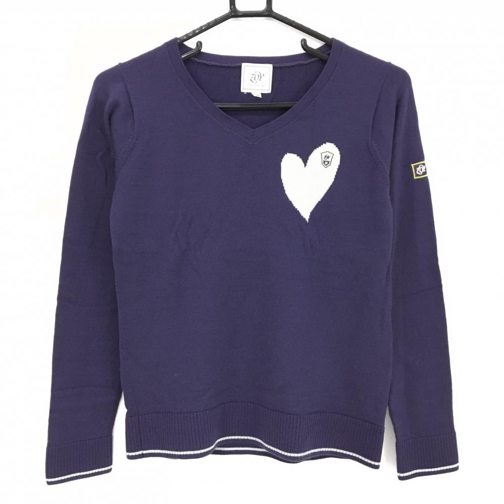 【超美品】ゾーイ セーター パープル ウール100％ フロントハート柄 レディース M ゴルフウェア ZOY