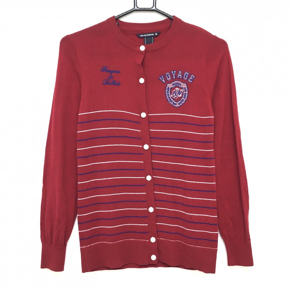【美品】ゾーイ カーディガン レッド×ブルー 一部ボーダー ウール100％ レディース 38(M) ゴルフウェア ZOY