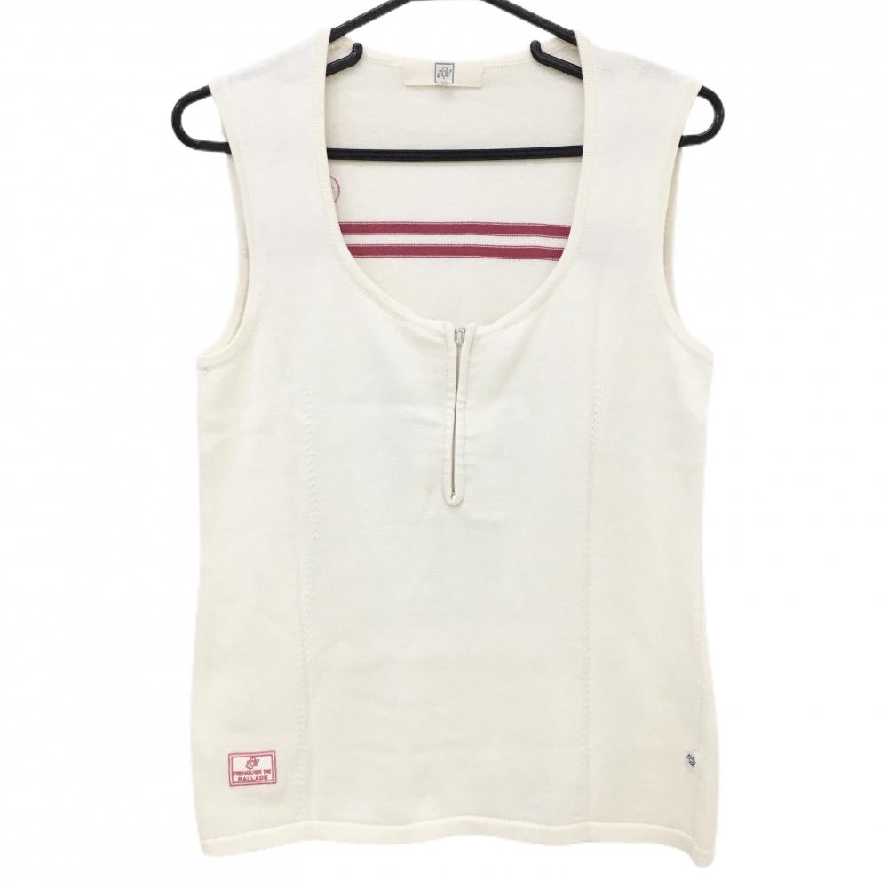 【美品】ゾーイ ニットベスト アイボリー×ピンクレッド ハーフジップ 綿100％  レディース M ゴルフウェア ZOY