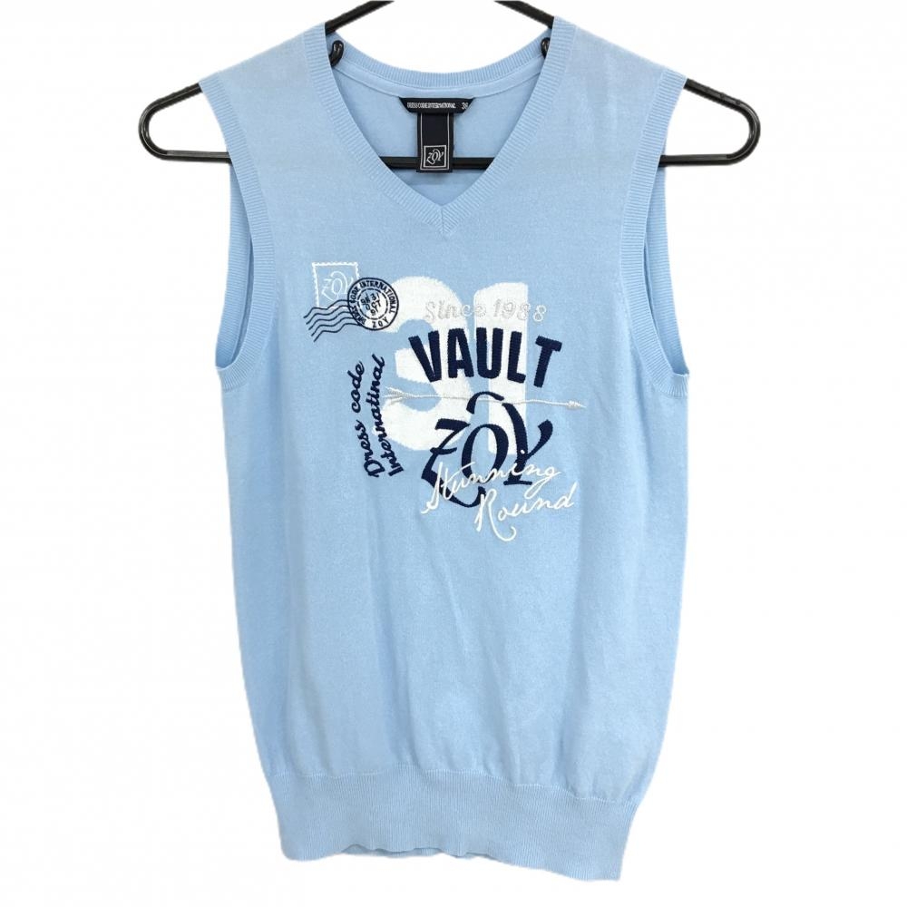【超美品】ゾーイ ベスト ライトブルー フロントロゴ刺しゅう Vネック  レディース 36(S) ゴルフウェア ZOY