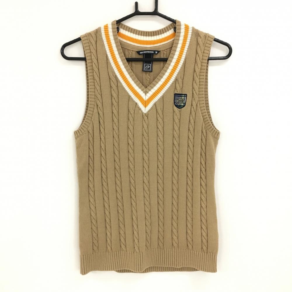 【超美品】ゾーイ ニットベスト ライトブラウン×オレンジ ケーブル編み コットン100％  レディース 38(M) ゴルフウェア ZOY