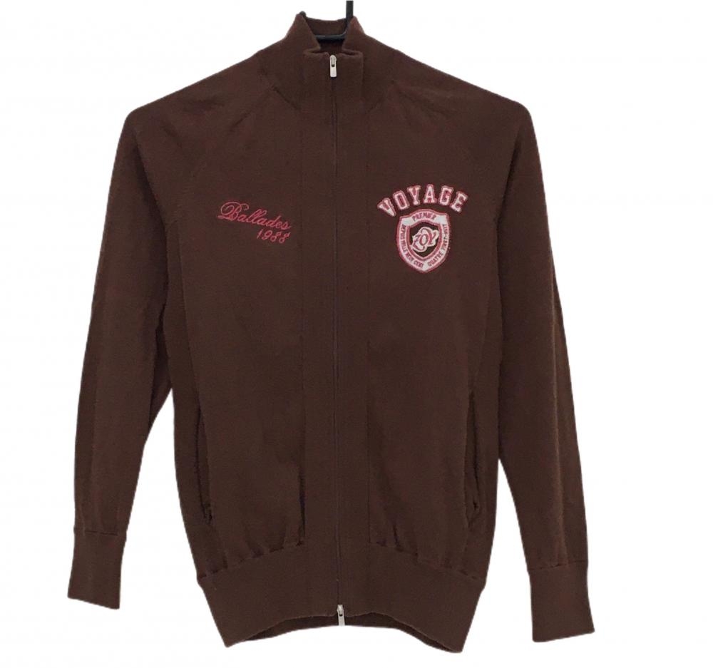 ゾーイ ニットジャケット ブラウン×ピンク ロゴ刺しゅう カシミヤ混 レディース 36(S) ゴルフウェア ZOY