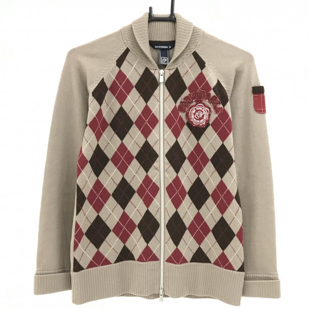 【美品】ゾーイ ニットジャケット ライトブラウン×ボルドー×ダークブラウン アーガイル柄 レディース 38(M) ゴルフウェア ZOY