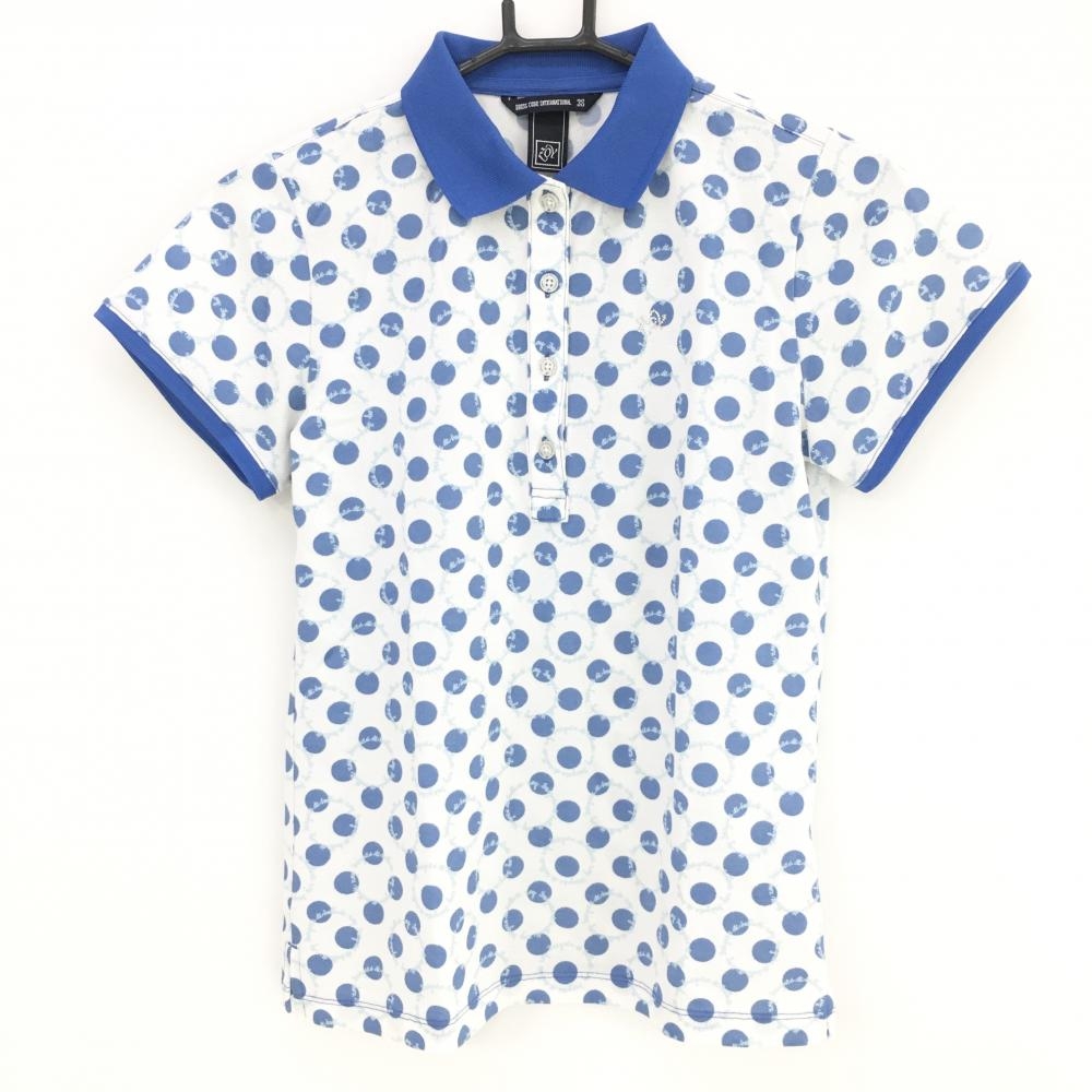 ゾーイ 半袖ポロシャツ ブルー×白 ドット 総柄 コットン混 レディース 38(M) ゴルフウェア ZOY