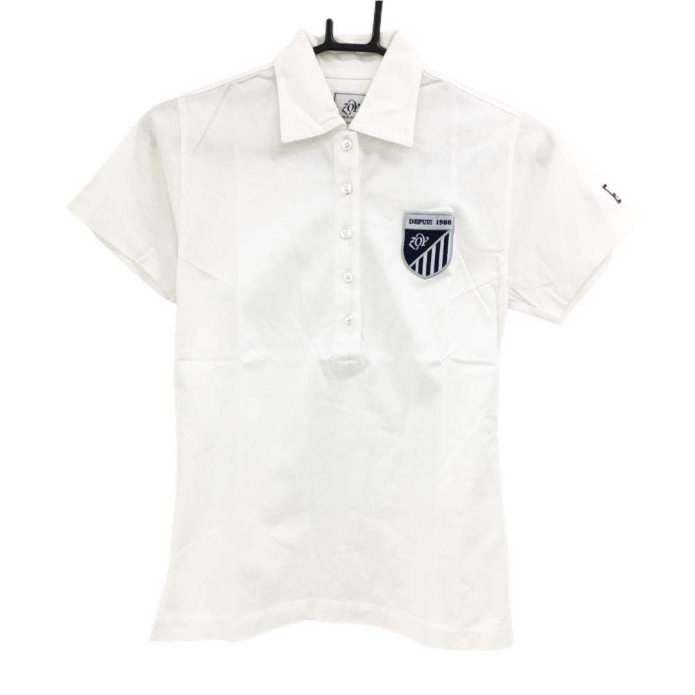 【美品】ゾーイ 半袖ポロシャツ 白×ネイビー ロゴワッペン レディース M ゴルフウェア ZOY