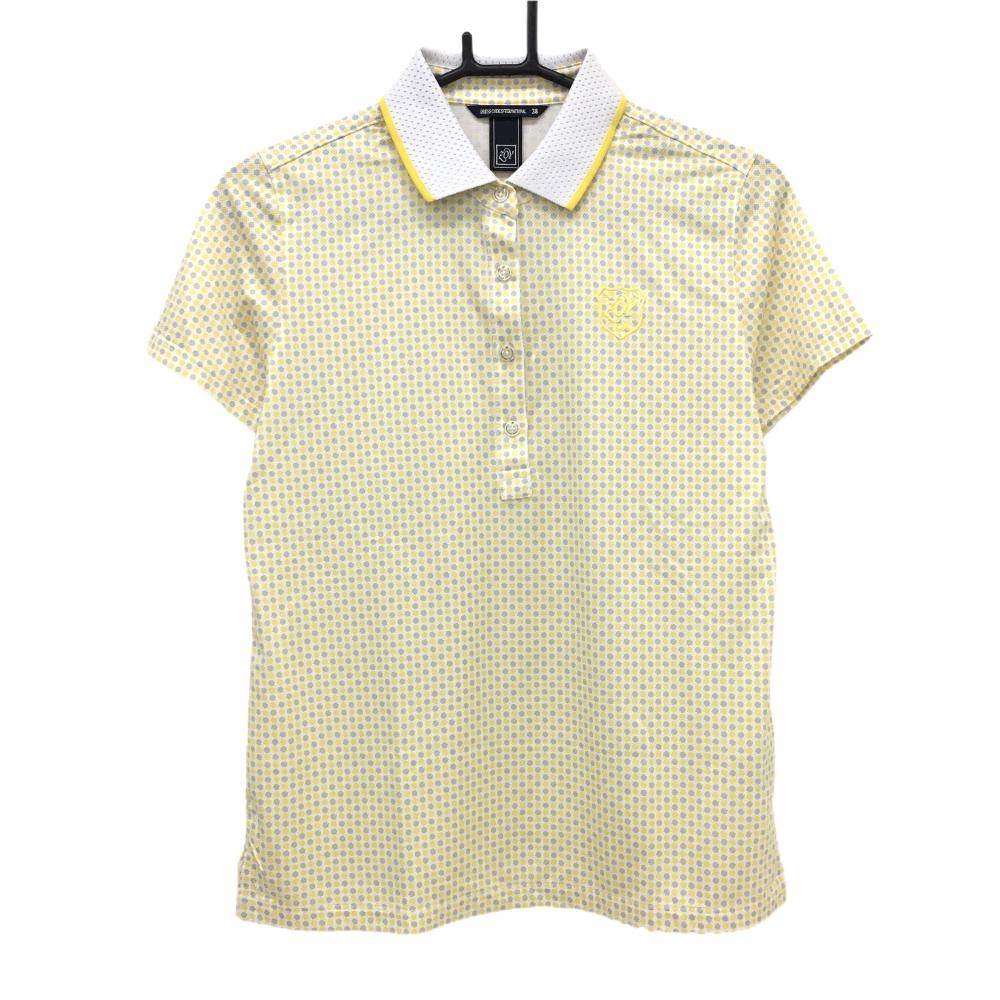 【超美品】ゾーイ 半袖ポロシャツ 白×イエロー 総柄 胸元ロゴ レディース 38(M) ゴルフウェア ZOY