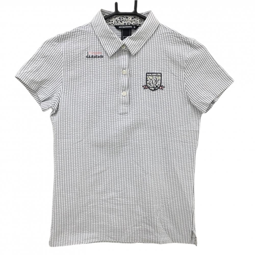 ゾーイ 半袖ポロシャツ グレー×ライトグレー ストライプ サッカー生地 レディース 36(S) ゴルフウェア ZOY