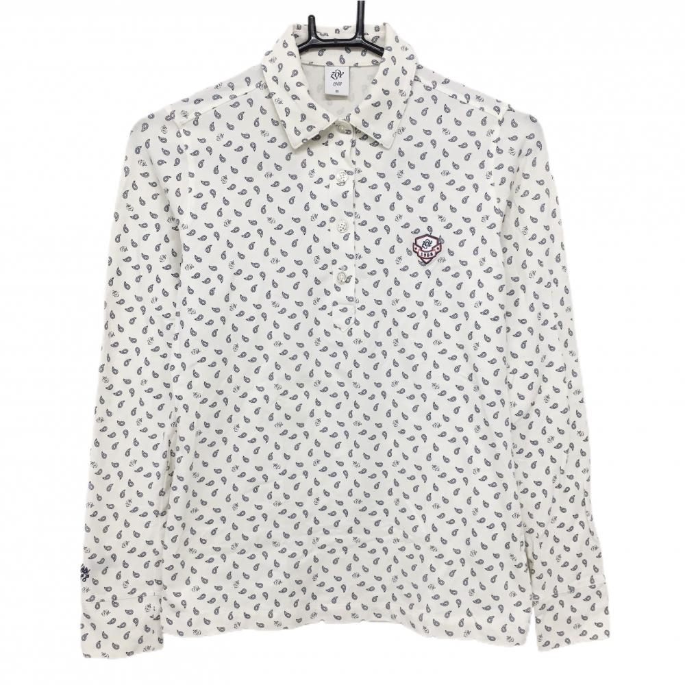 【美品】ゾーイ 長袖ポロシャツ 白×ネイビー 総柄  レディース M ゴルフウェア ZOY