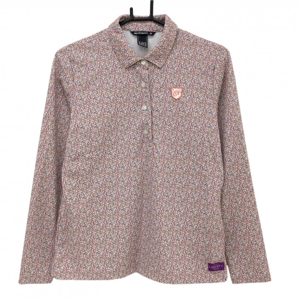 【超美品】ゾーイ 長袖ポロシャツ ピンク×マルチカラー 総柄 LIBERTY レディース 38(M) ゴルフウェア ZOY