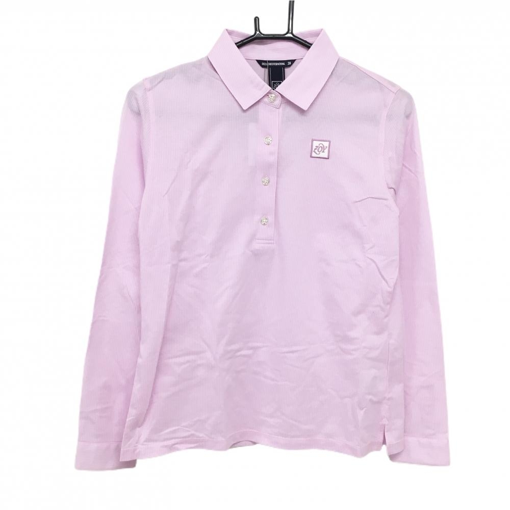 【新品】ゾーイ 長袖ポロシャツ ピンク×白 細ストライプ レディース 38(M) ゴルフウェア ZOY