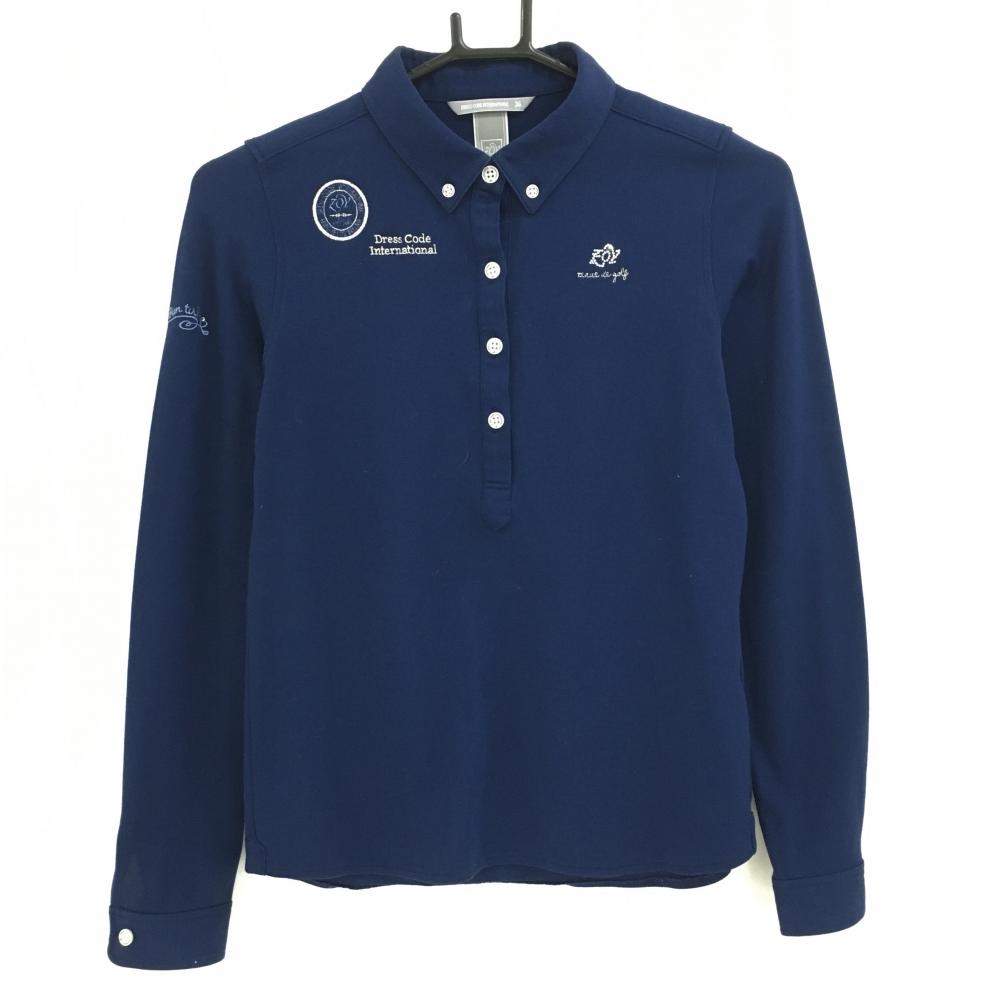 ゾーイ 長袖ポロシャツ ネイビー ラインストーンロゴ ボタンダウン レディース 36(S) ゴルフウェア ZOY