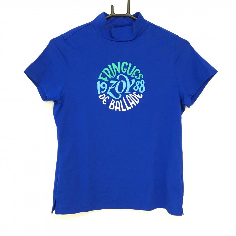 【超美品】ゾーイ 半袖ハイネックシャツ ブルー ビッグプリント レディース 38(M) ゴルフウェア ZOY