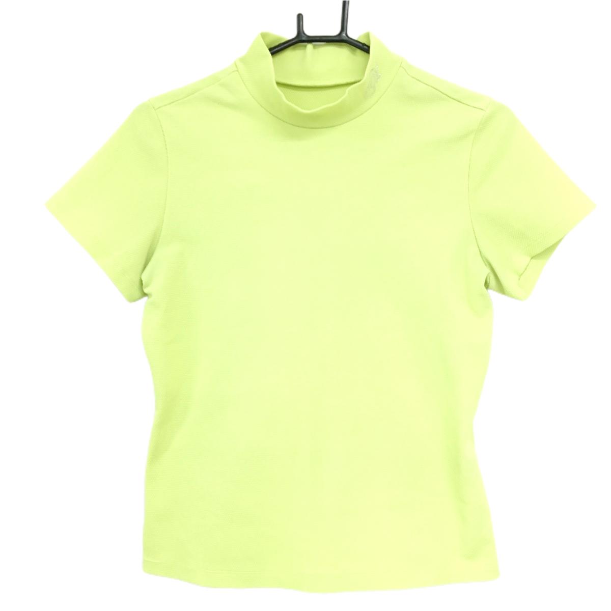【美品】ゾーイ 半袖ハイネックシャツ ライムイエロー ネックラインストーンロゴ  レディース 36(S) ゴルフウェア ZOY