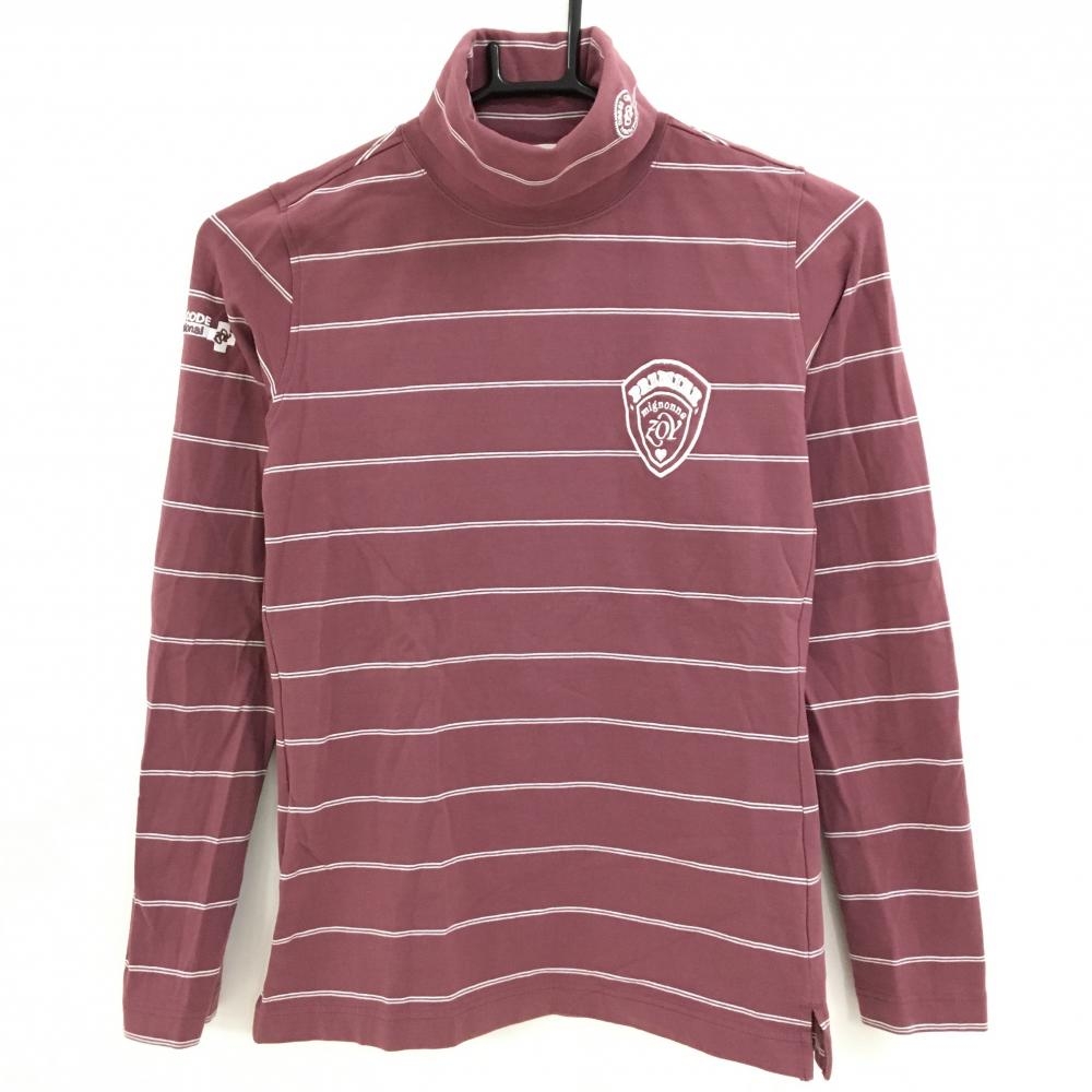 ゾーイ 長袖タートルネックシャツ スモーキーピンク系×白 ボーダー レディース 38(M) ゴルフウェア ZOY