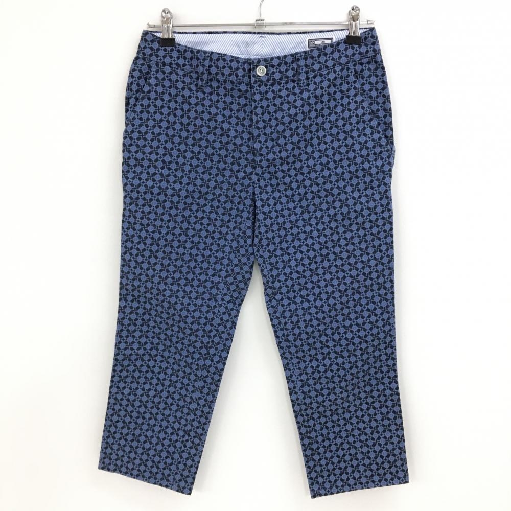 ゾーイ 半端丈パンツ 黒×ライトブルー 総柄 ストレッチ レディース 38(M) ゴルフウェア ZOY