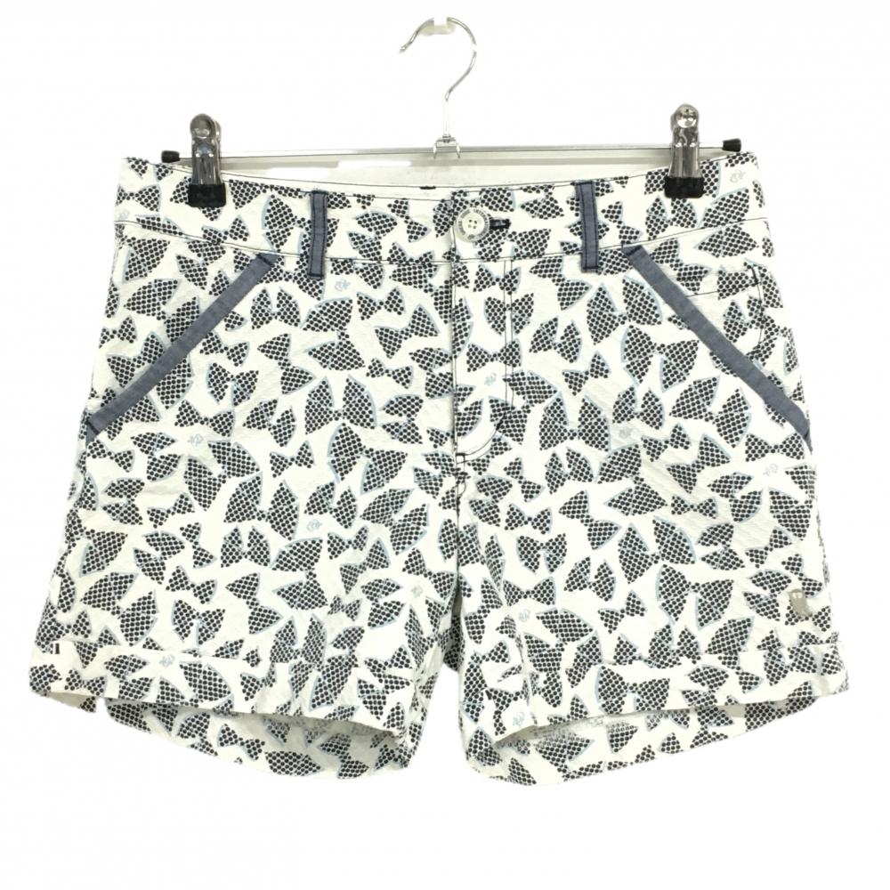 【美品】ゾーイ ショートパンツ 白×ネイビー リボン柄 ドット レディース 38(M) ゴルフウェア ZOY