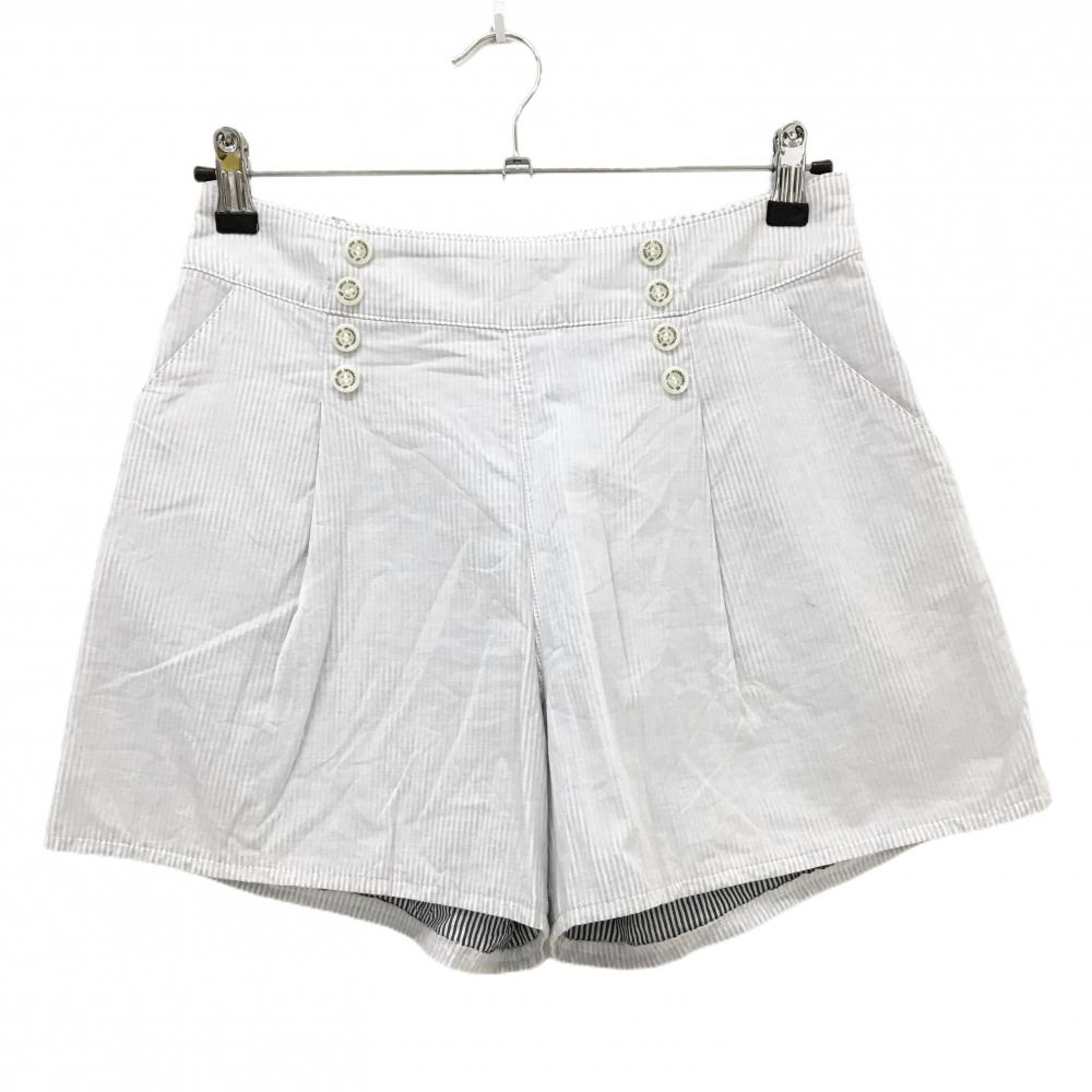 【超美品】ゾーイ ショートパンツ 白×ライトグレー ストライプ コットン100％  レディース 38(M) ゴルフウェア ZOY