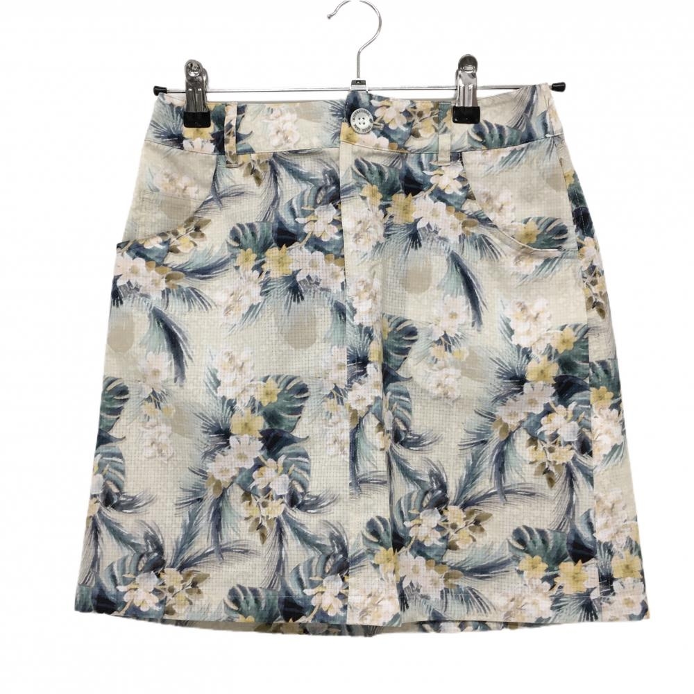 【美品】ゾーイ スカート ベージュ×マルチカラー 花柄 リーフ柄 メッシュ調生地  レディース 36(S) ゴルフウェア ZOY
