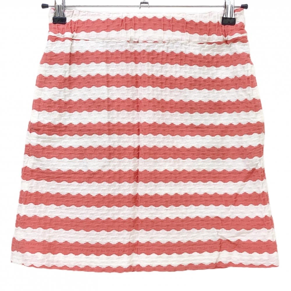 【美品】ゾーイ スカート サーモンピンク×白 なみなみボーダー ウエストゴム＆調節紐 綿100％ レディース 36(S) ゴルフウェア ZOY