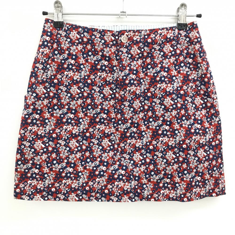【超美品】ゾーイ スカート レッド×ネイビー×グレー 花柄風 レディース 36(S) ゴルフウェア ZOY