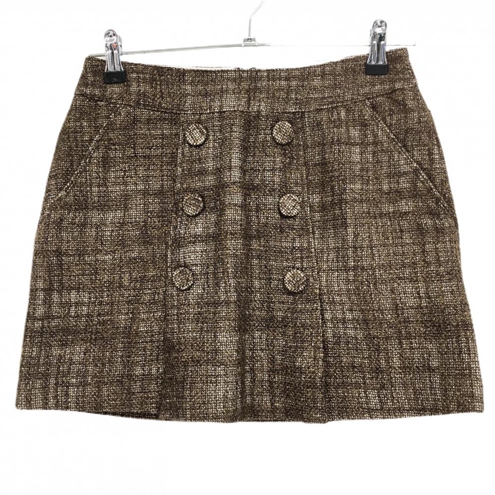 【超美品】ゾーイ スカート ブラウン ツイード生地 ラメ糸 裏地付き  羊毛混 レディース S ゴルフウェア ZOY