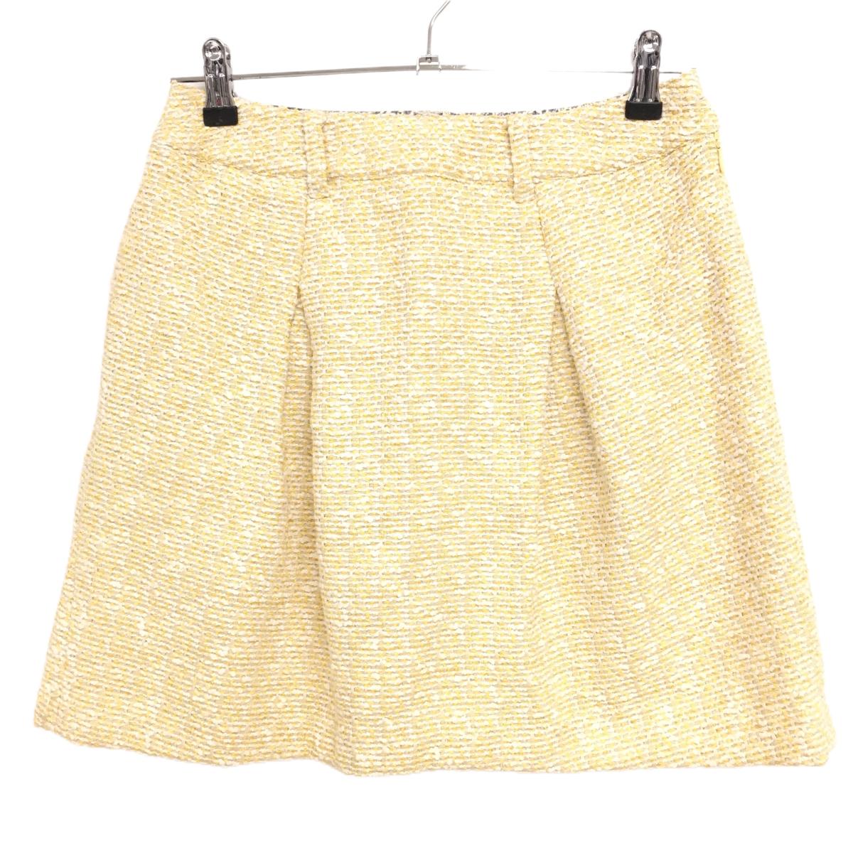 ゾーイ スカート 白×イエロー ツイード生地 バックロゴ 裏地付き レディース 38(M) ゴルフウェア ZOY