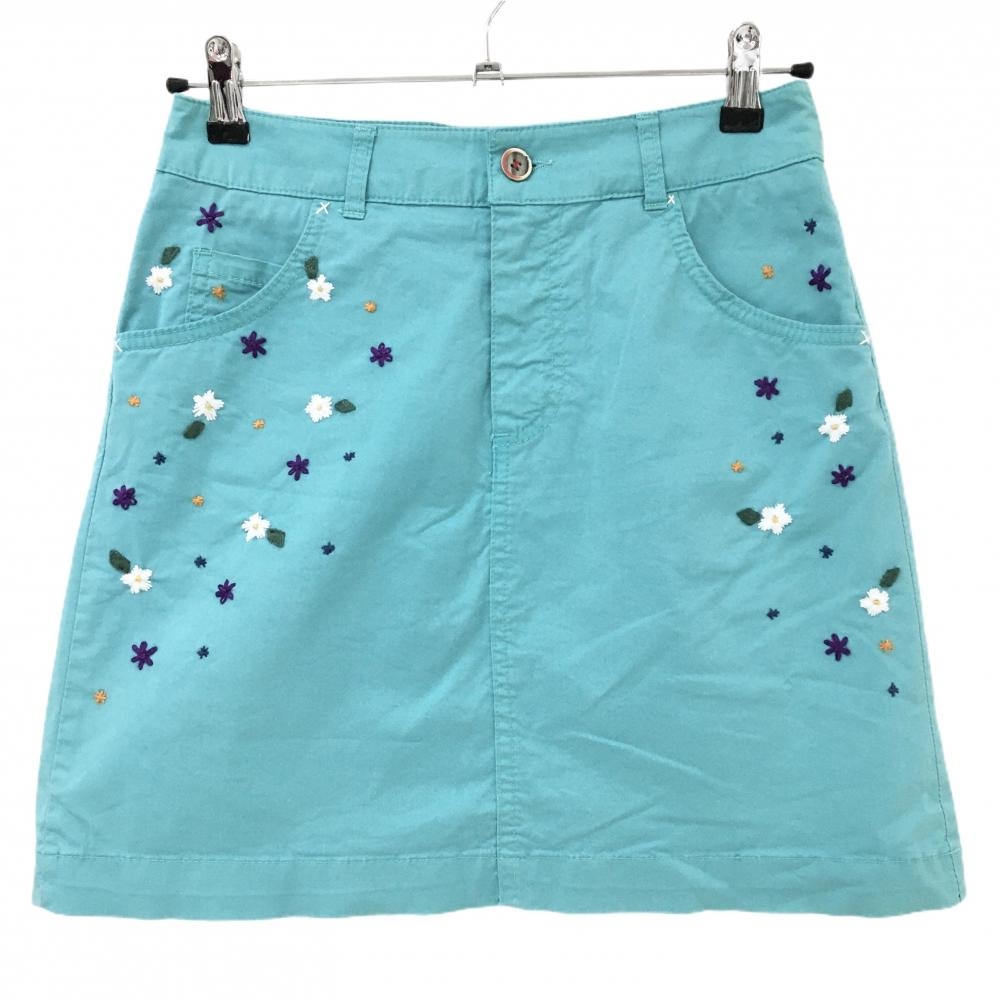 【美品】ゾーイ スカート ミントグリーン 前面花柄刺しゅう ストレッチ レディース 36(S) ゴルフウェア ZOY