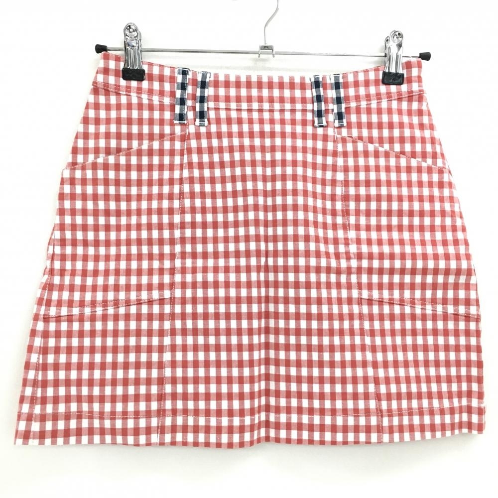 【超美品】ゾーイ スカート レッド×白 チェック コットン混 レディース 36(S) ゴルフウェア ZOY