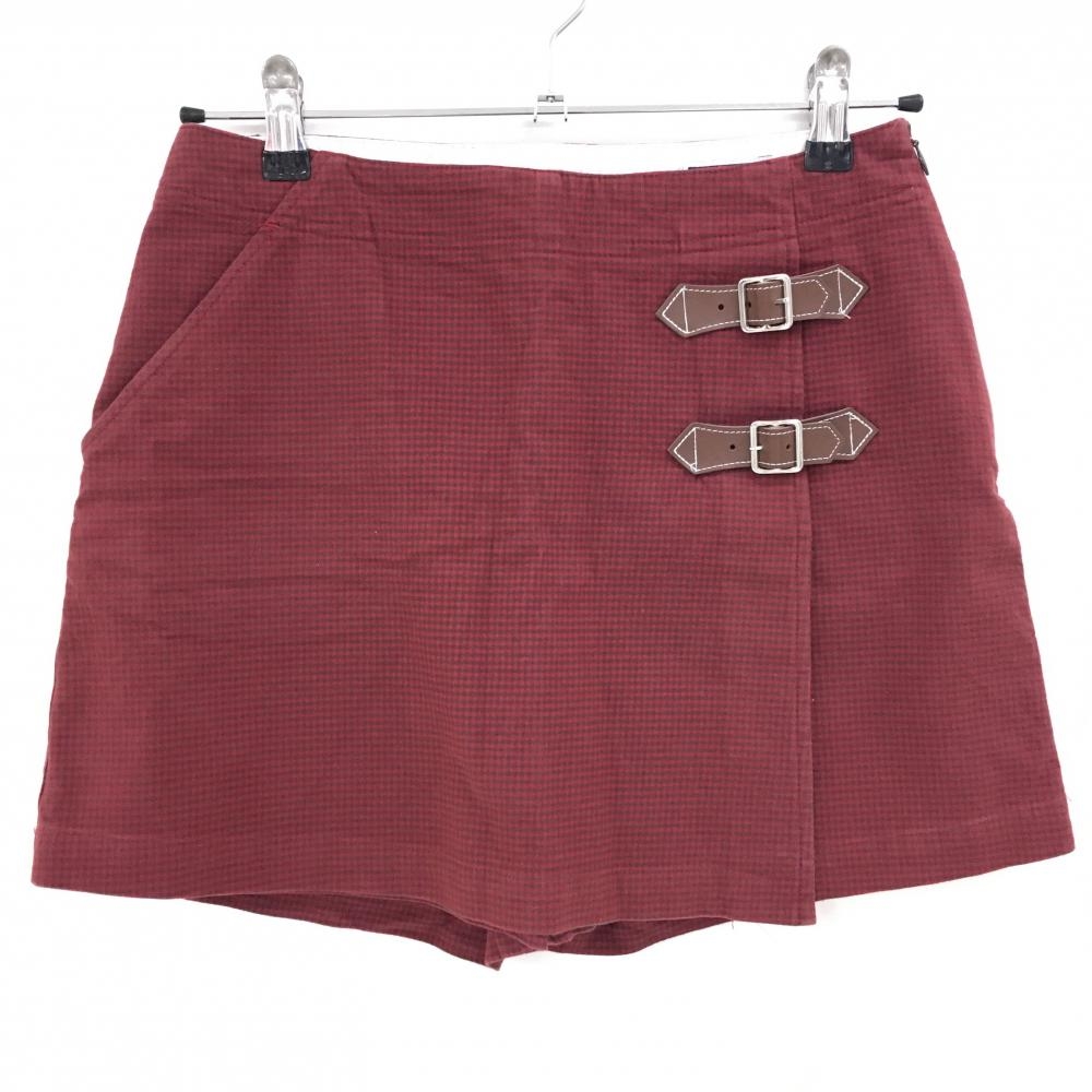 ゾーイ キュロットスカート レッド×ブラウン系 チェック フロントベルト レディース 38(M) ゴルフウェア ZOY