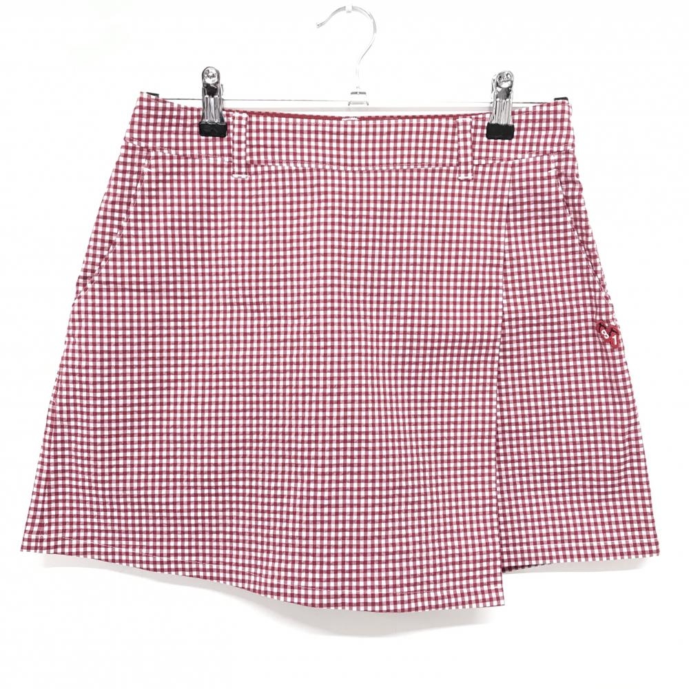 【美品】ゾーイ キュロットスカート レッド×白 チェック サッカー生地風 レディース 38(M) ゴルフウェア ZOY