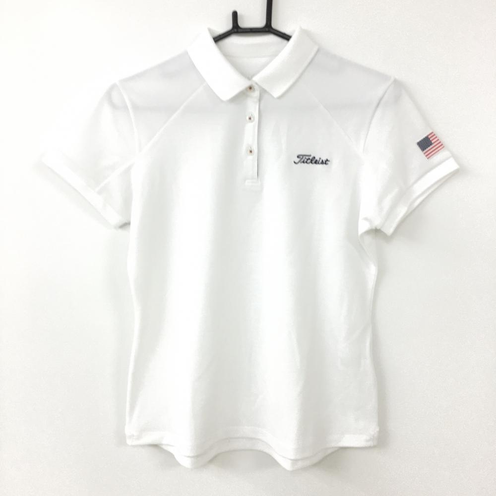 【美品】TITLEIST タイトリスト 半袖ポロシャツ 白×ネイビー 星条旗ワッペン  レディース L ゴルフウェア