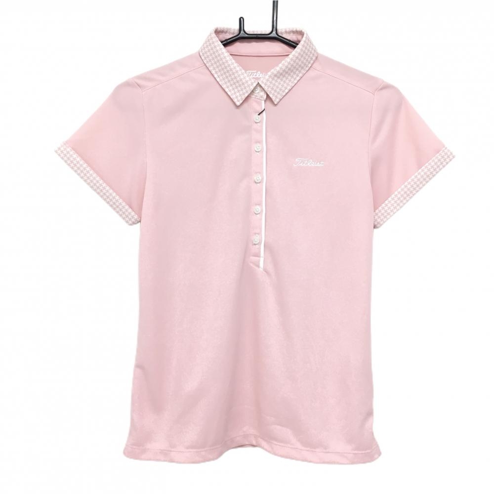 【新品】タイトリスト 半袖ポロシャツ ピンク×白 襟・袖口千鳥格子 COOLING 吸水速乾 レディース M ゴルフウェア TITLEIST