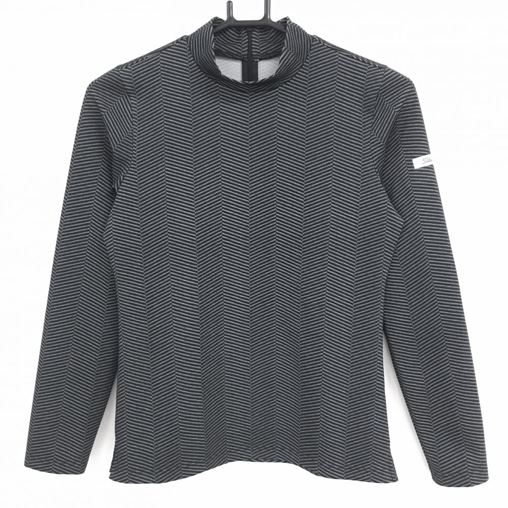 【超美品】タイトリスト 長袖ハイネックシャツ グレー×黒 ヘリンボーン 後ろハーフジップ レディース S ゴルフウェア TITLEIST