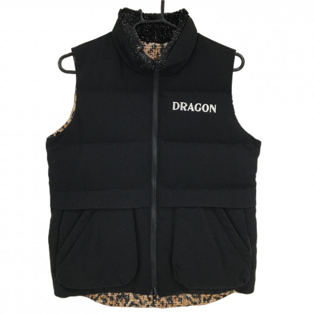 【新品】ダンスウィズドラゴン リバーシブルダウンベスト 黒×白 裏ブラウン系総柄 レディース 2(M) ゴルフウェア Dance With Dragon