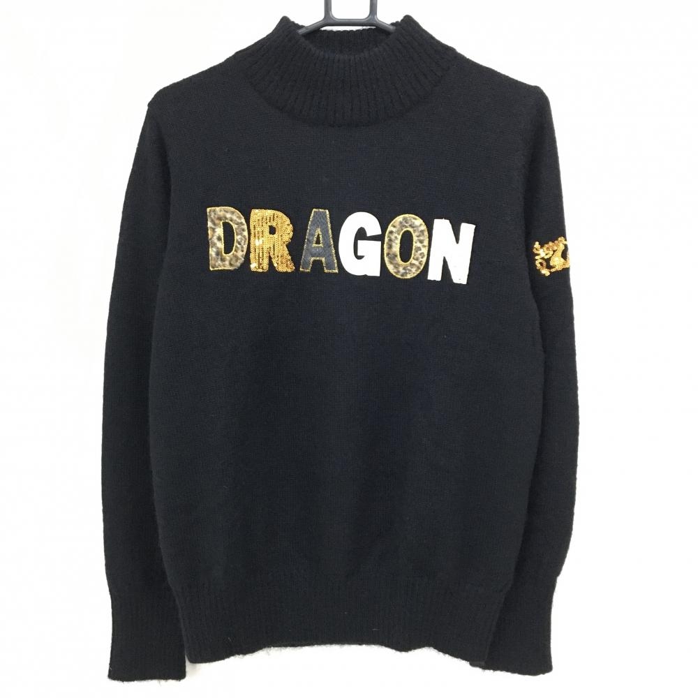 【超美品】ダンスウィズドラゴン ハイネックセーター 黒 ニット ウール・モヘヤ混  レディース 3(L) ゴルフウェア Dance With Dragon