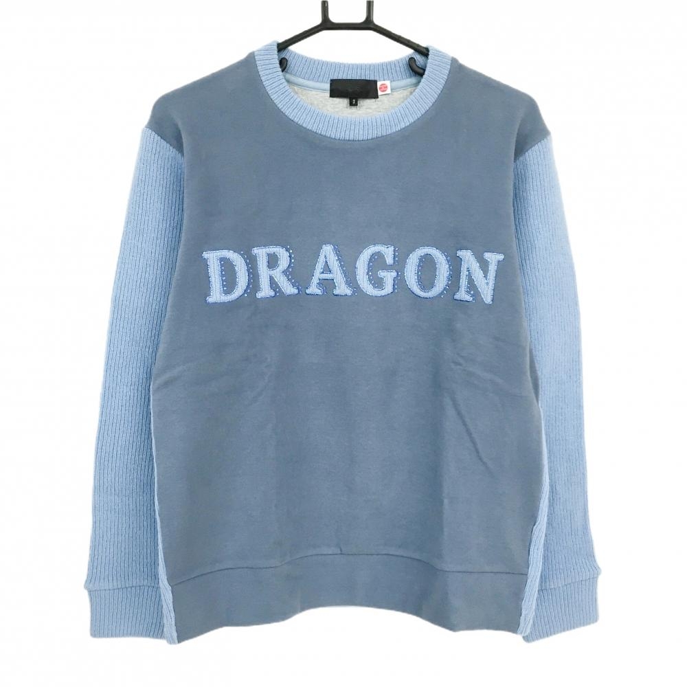 【超美品】ダンスウィズドラゴン 異素材セーター グレー系×ライトブルー ニット  レディース 3(L) ゴルフウェア Dance With Dragon