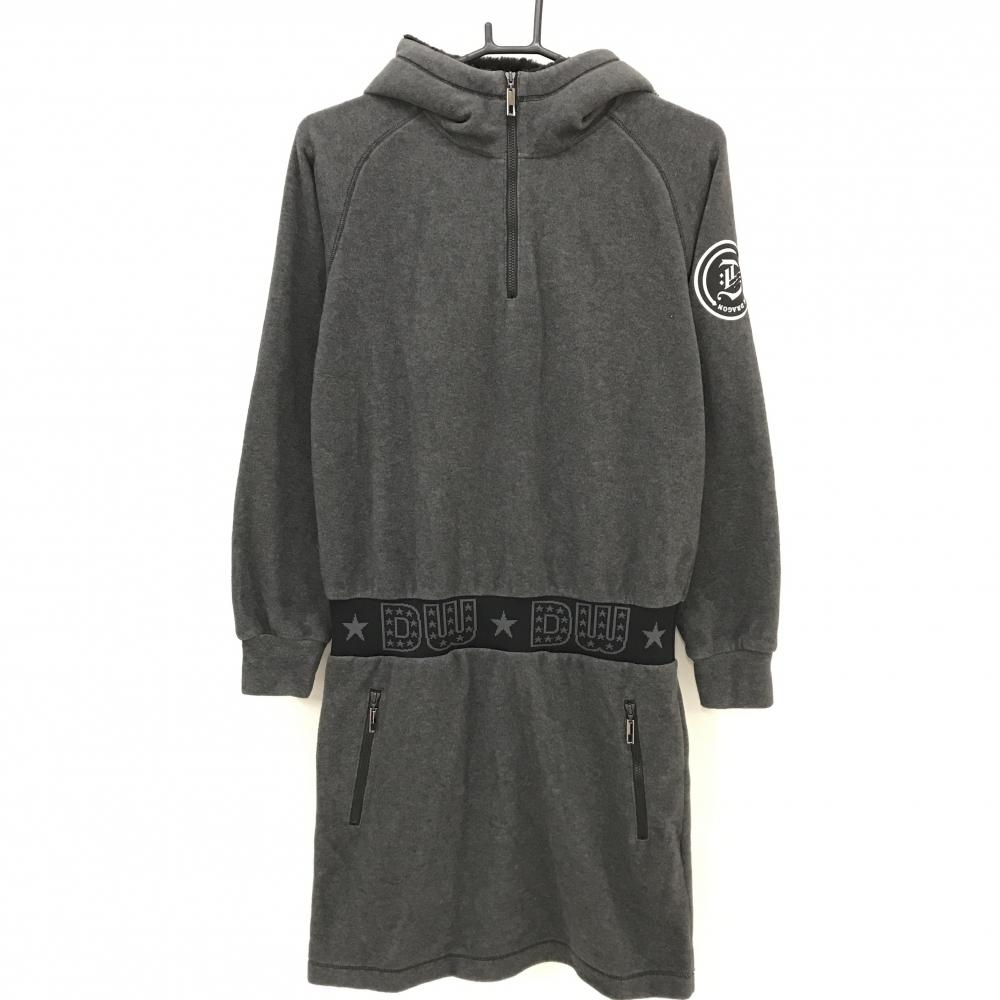 【超美品】ダンスウィズドラゴン フード付フリースワンピース グレー ハーフジップ レディース 2(M) ゴルフウェア Dance With Dragon