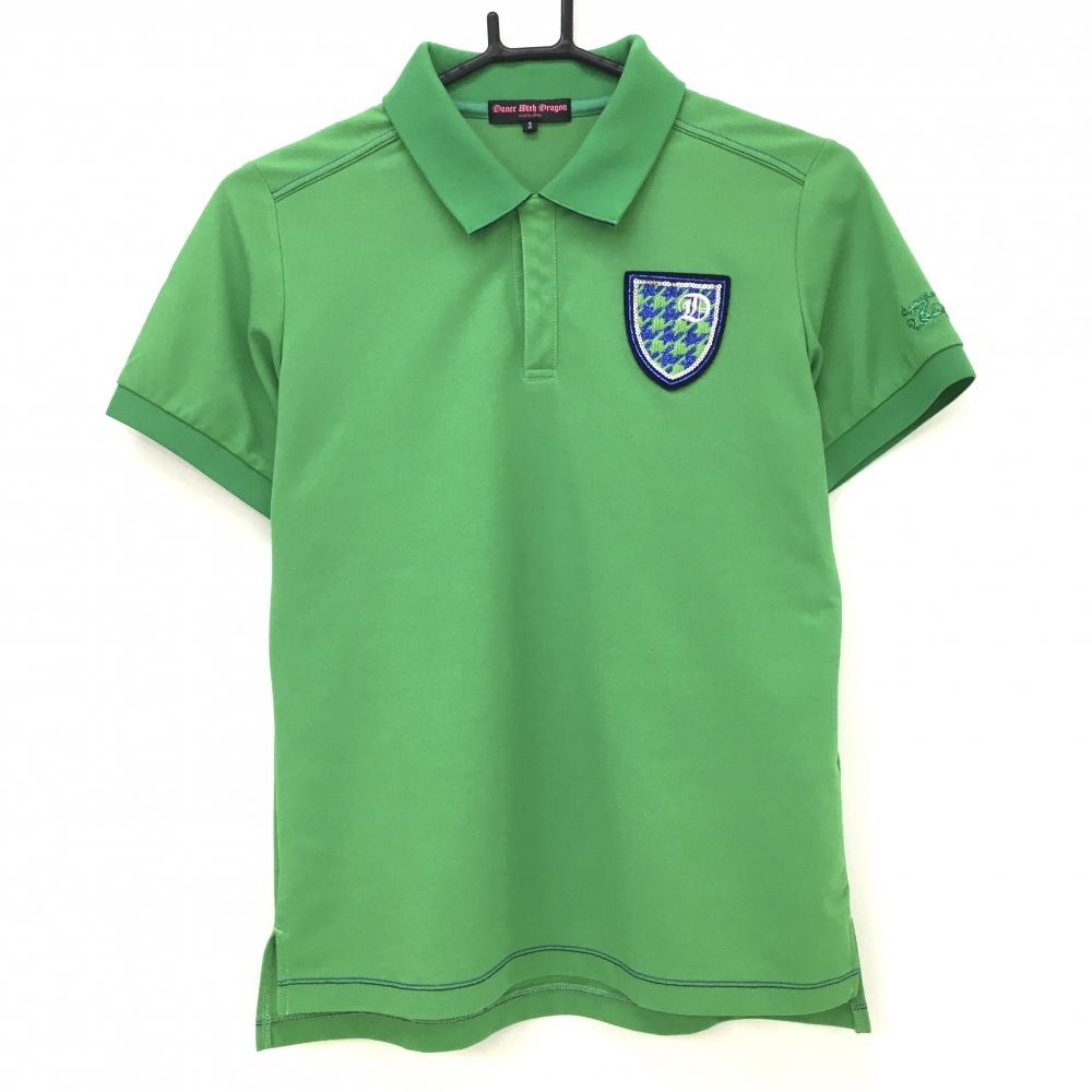 【超美品】ダンスウィズドラゴン 半袖ポロシャツ グリーン×ブルー×ネイビー 襟裏ロゴ  レディース 3(L) ゴルフウェア Dance With Dragon