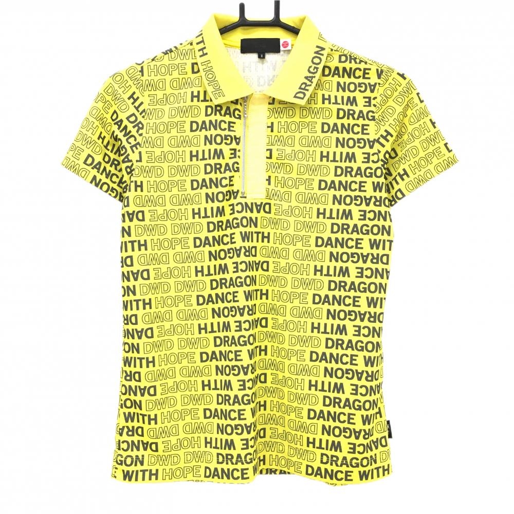 【超美品】ダンスウィズドラゴン 半袖ポロシャツ イエロー×グレー ロゴ総柄  レディース 2(M) ゴルフウェア Dance With Dragon