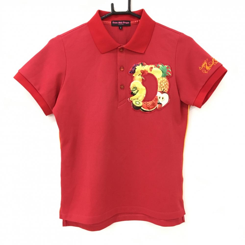 ダンスウィズドラゴン 半袖ポロシャツ レッド フルーツ ロゴ刺しゅう  レディース 3(L) ゴルフウェア Dance With Dragon